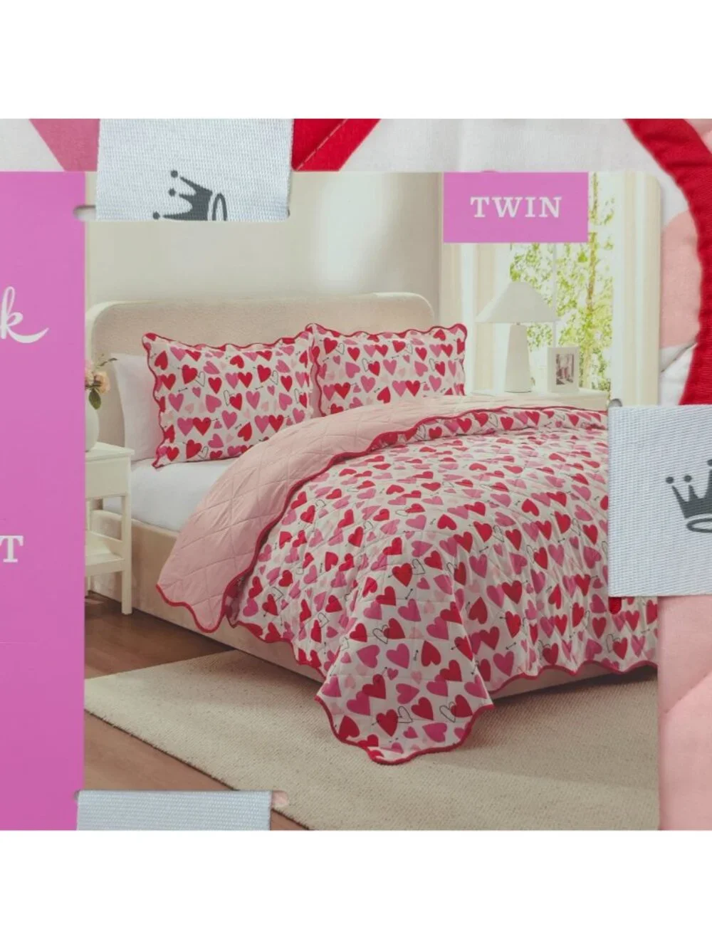 Hallmark Heart Strings Twin 2-Piece Quilt Set Valentines Day Love Heart